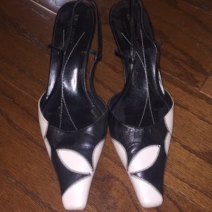 Kate Spade black & white leather slingback  heels